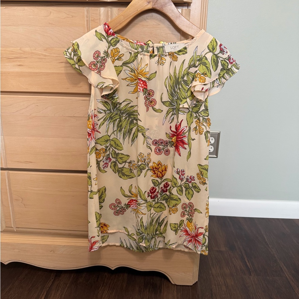 LOFT Cream and Green Floral Blouse
